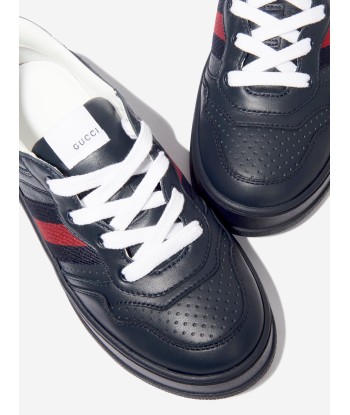 Gucci Kids Leather Trainers With Web in Navy de la marque