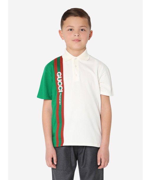 Gucci Boys Logo Polo Shirt in White brillant des détails fins