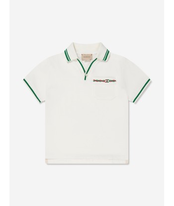 Gucci Boys Pocket Polo Shirt in White en stock