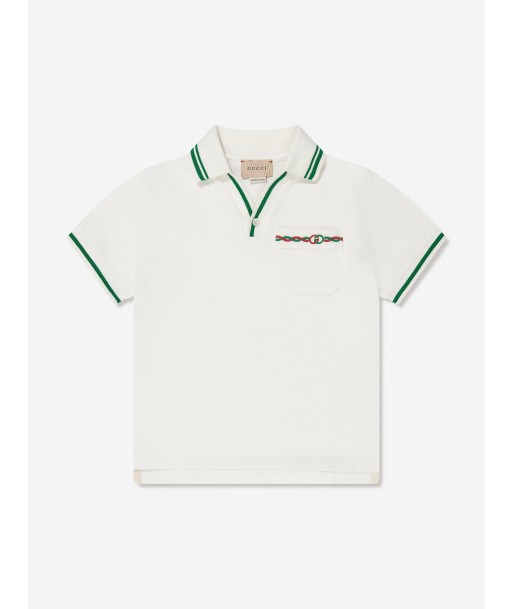 Gucci Boys Pocket Polo Shirt in White en stock