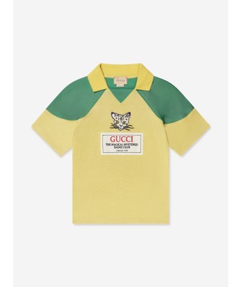 Gucci Boys Cat Logo Polo Shirt in Yellow vente chaude votre 