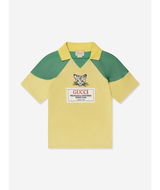 Gucci Boys Cat Logo Polo Shirt in Yellow vente chaude votre 