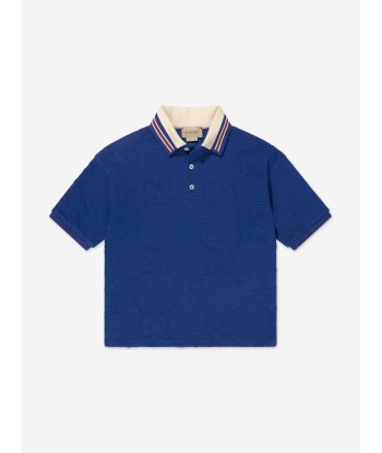 Gucci Boys Towelling Polo Shirt in Navy d'Europe débarque