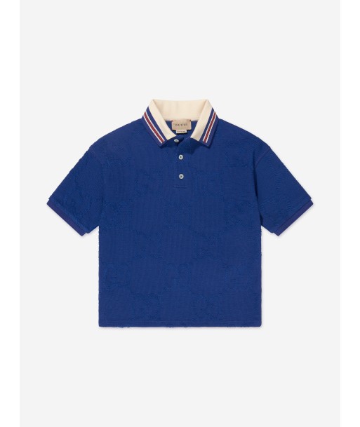 Gucci Boys Towelling Polo Shirt in Navy d'Europe débarque