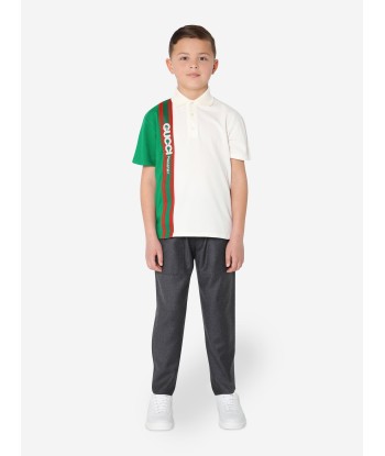 Gucci Boys Logo Polo Shirt in White brillant des détails fins