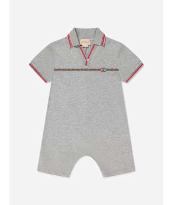 Gucci Baby Boys Polo Romper in Grey Venez acheter