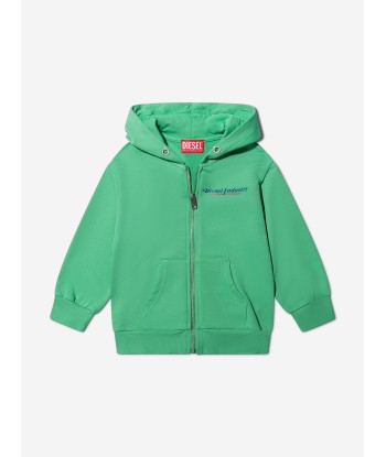 Diesel Boys Logo Zip Up Hoodie in Green solde