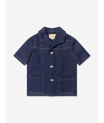 Gucci Kids Short Sleeve Denim Shirt in Blue pas cher 