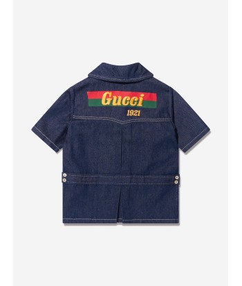 Gucci Kids Short Sleeve Denim Shirt in Blue pas cher 