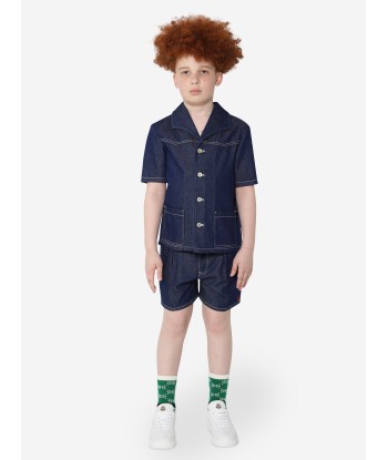 Gucci Kids Short Sleeve Denim Shirt in Blue pas cher 