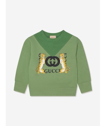 Gucci Kids Tiger Logo Sweatshirt in Green prix