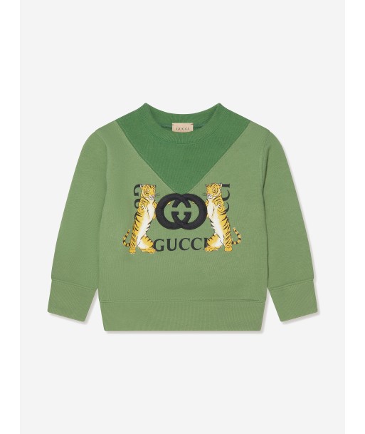 Gucci Kids Tiger Logo Sweatshirt in Green prix