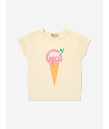 Gucci Girls Ice Cream Logo T-Shirt in Ivory pas chere