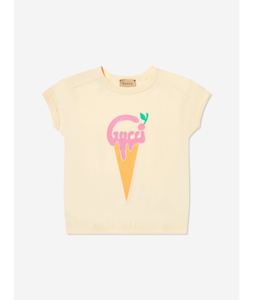 Gucci Girls Ice Cream Logo T-Shirt in Ivory pas chere