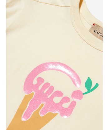 Gucci Girls Ice Cream Logo T-Shirt in Ivory pas chere