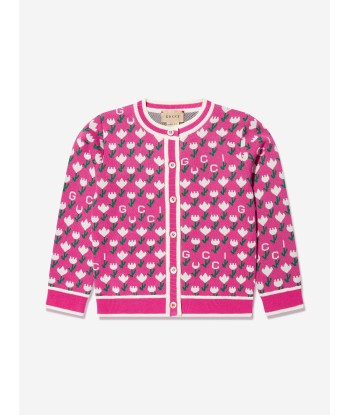 Gucci Girls Jacquard Logo Knitted Cardigan in Pink Comparez plus de prix