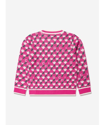 Gucci Girls Jacquard Logo Knitted Cardigan in Pink Comparez plus de prix