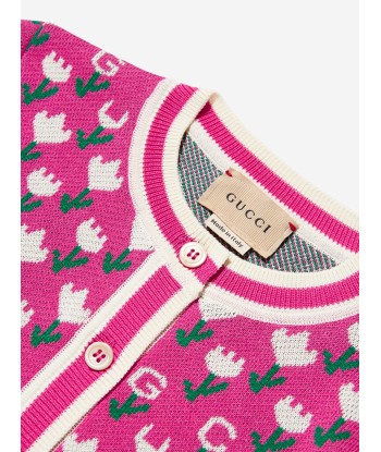 Gucci Girls Jacquard Logo Knitted Cardigan in Pink Comparez plus de prix