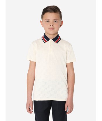 Gucci Boys Ribbed Collar Polo Shirt in Ivory Paris Déstockage Promo