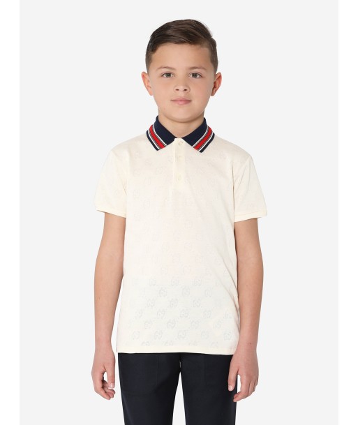 Gucci Boys Ribbed Collar Polo Shirt in Ivory Paris Déstockage Promo