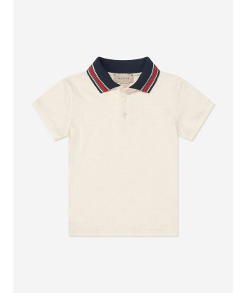 Gucci Boys Ribbed Collar Polo Shirt in Ivory Paris Déstockage Promo