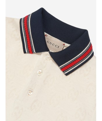 Gucci Boys Ribbed Collar Polo Shirt in Ivory Paris Déstockage Promo