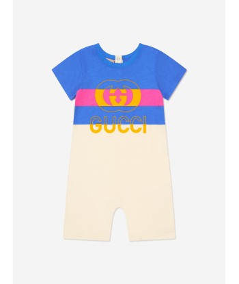 Gucci Baby Boys Logo Romper in Blue Vous souhaitez 