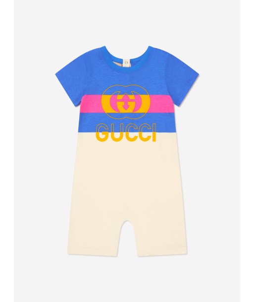 Gucci Baby Boys Logo Romper in Blue Vous souhaitez 