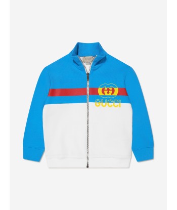 Gucci Boys Logo Zip Up Sweatshirt in Blue solde