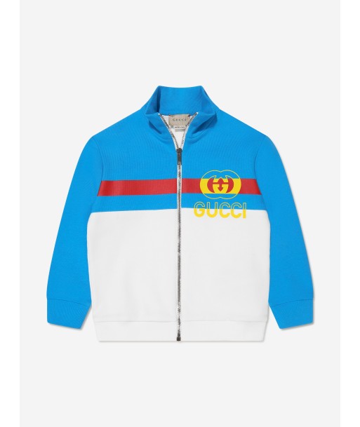 Gucci Boys Logo Zip Up Sweatshirt in Blue solde