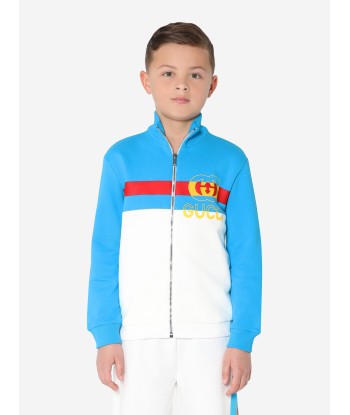 Gucci Boys Logo Zip Up Sweatshirt in Blue solde