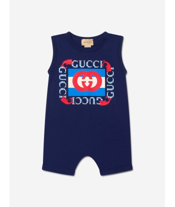 Gucci Baby Boys Romper And Hat Gift Set in Navy est présent 