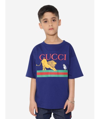 Gucci Boys Lion Logo T-Shirt in Navy les ligaments