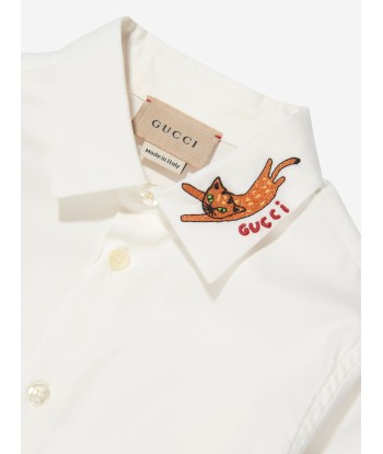 Gucci Boys Long Sleeve Embroidered Shirt in Ivory prix pour 