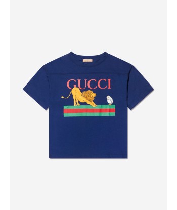 Gucci Boys Lion Logo T-Shirt in Navy les ligaments