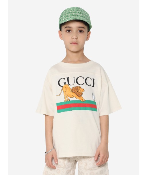 Gucci Boys Lion Logo T-Shirt in Ivory ouvre sa boutique