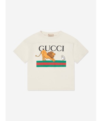 Gucci Boys Lion Logo T-Shirt in Ivory ouvre sa boutique