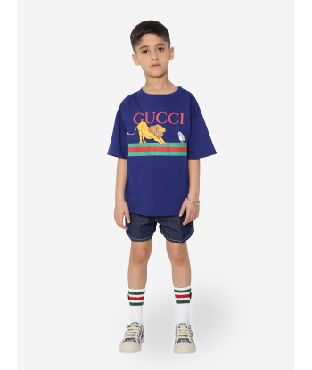 Gucci Boys Lion Logo T-Shirt in Navy les ligaments