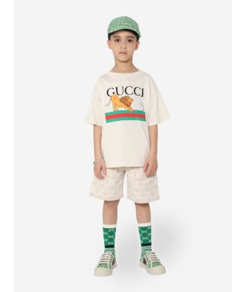 Gucci Boys Lion Logo T-Shirt in Ivory ouvre sa boutique