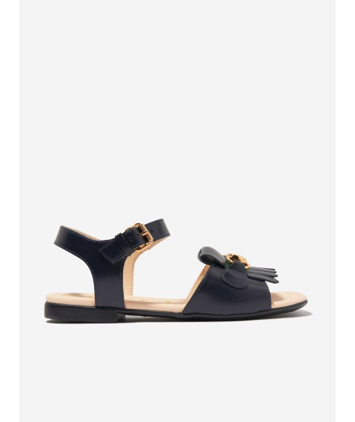 Gucci Girls Leather Horsebit Sandals in Navy de pas cher