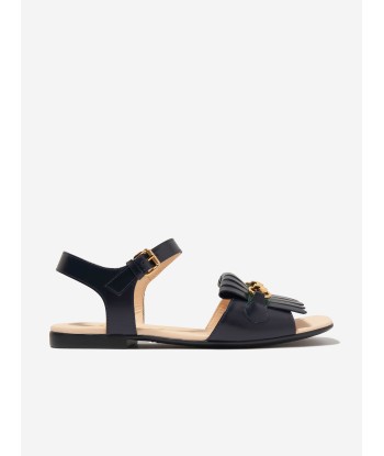 Gucci Girls Leather Horsebit Sandals in Navy chez Cornerstreet bien 