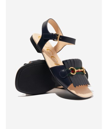 Gucci Girls Leather Horsebit Sandals in Navy chez Cornerstreet bien 