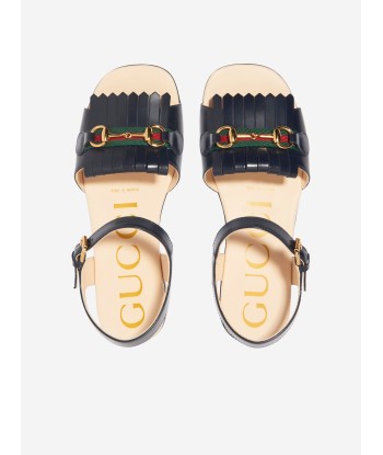 Gucci Girls Leather Horsebit Sandals in Navy chez Cornerstreet bien 