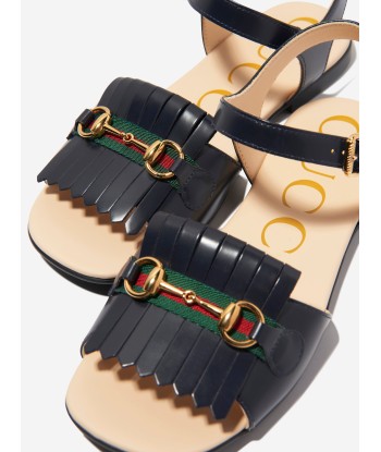 Gucci Girls Leather Horsebit Sandals in Navy chez Cornerstreet bien 