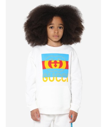 Gucci Kids Logo Sweatshirt in White solde