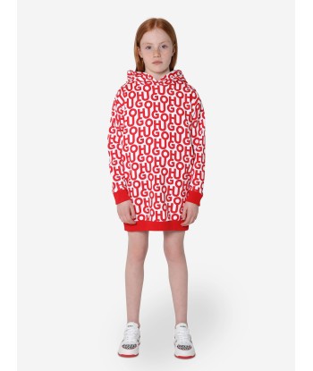 Hugo Girls Logo Print Hooded Dress in Red de la marque