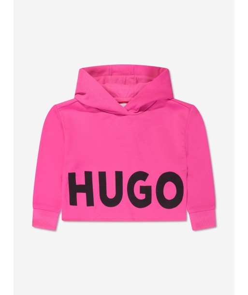 Hugo Girls Logo Print Cropped Hoodie in Pink Amélioration de cerveau avec