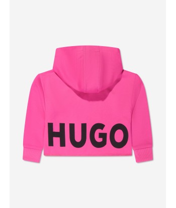 Hugo Girls Logo Print Cropped Hoodie in Pink Amélioration de cerveau avec