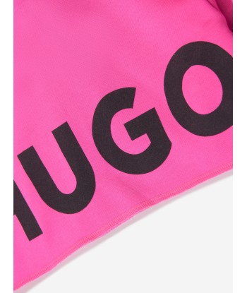 Hugo Girls Logo Print Cropped Hoodie in Pink Amélioration de cerveau avec