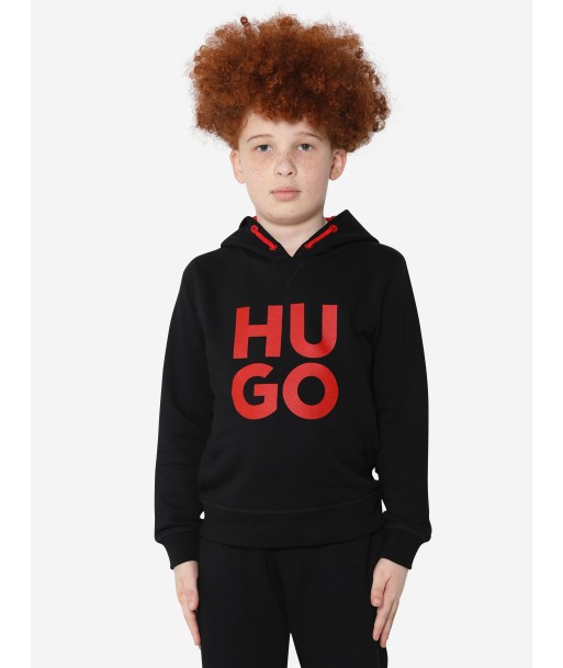 Hugo Boys Organic Cotton Logo Print Hoodie in Black 2024